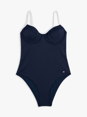 blau bügel-badeanzug mit demi-cups für damen - tommy hilfiger