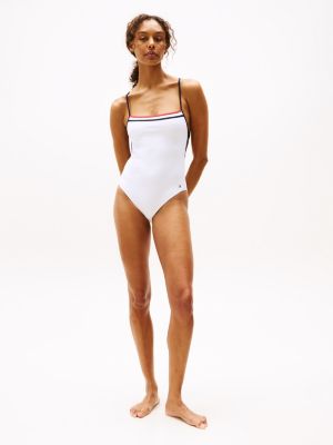 maillot de bain global stripe texturé blanc pour femmes tommy hilfiger