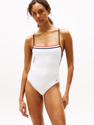 white badpak met signature-streep en textuur voor dames - tommy hilfiger
