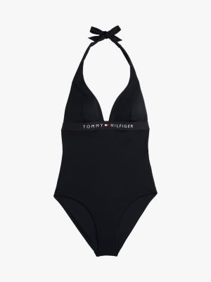 black original deep plunge halterneck swimsuit for women tommy hilfiger