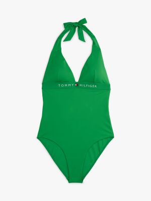 green original deep plunge halterneck swimsuit for women tommy hilfiger