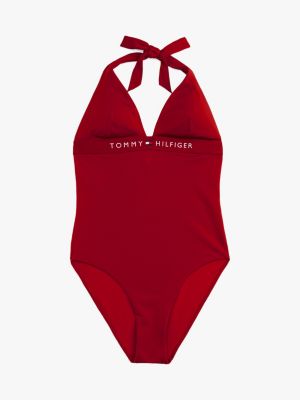 red original deep plunge halterneck swimsuit for women tommy hilfiger