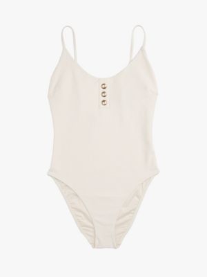 grey embossed button textured swimsuit for women tommy hilfiger