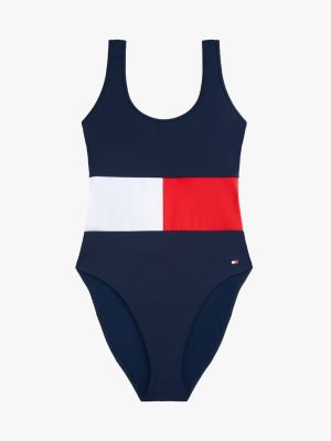 multi hilfiger flag scoop back swimsuit for women tommy hilfiger