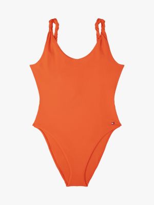 orange badeanzug mit twist-details für damen - tommy hilfiger