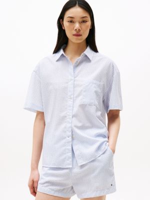 camicia in seersucker tramato a maniche corte multi da donne tommy hilfiger