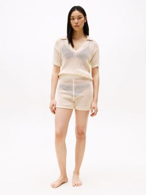 chemise en crochet à manches courtes beige pour femmes tommy hilfiger