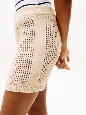 beige gehaakte short voor dames - tommy hilfiger