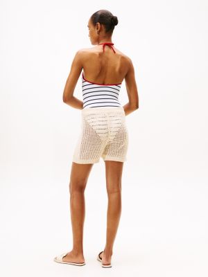 short en crochet beige pour femmes tommy hilfiger