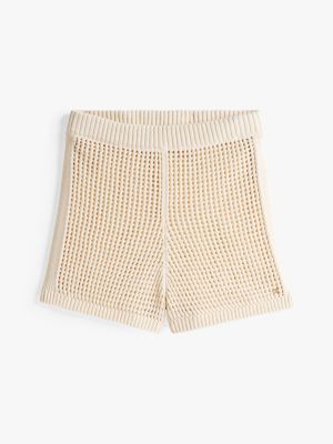 beige gehaakte short voor dames - tommy hilfiger