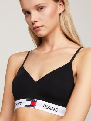 bralette heritage push up con logo nero da donne tommy jeans