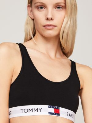 bralette heritage sfoderata con logo nero da donne tommy jeans