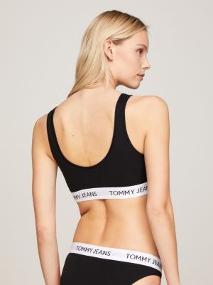 bralette heritage sfoderata con logo nero da donne tommy jeans