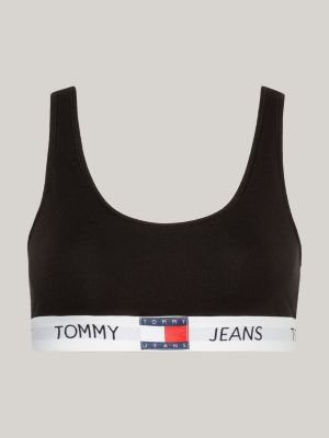 bralette heritage sfoderata con logo nero da donne tommy jeans