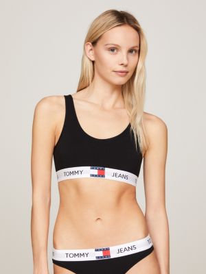 bralette heritage sfoderata con logo black da donne tommy jeans