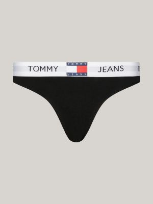 zwart heritage string met repeat-logotaille voor dames - tommy jeans