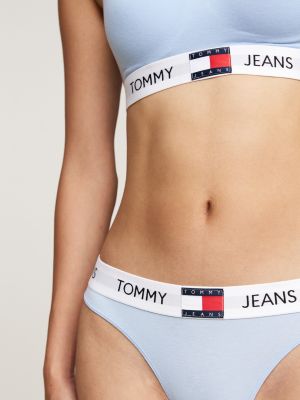 blauw heritage string met repeat-logotaille voor dames - tommy jeans