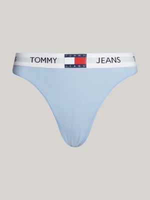 blauw heritage string met repeat-logotaille voor dames - tommy jeans