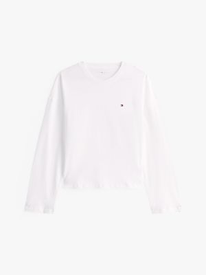 white relaxed long sleeve pyjama t-shirt for women tommy hilfiger