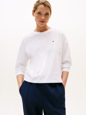 white relaxed long sleeve pyjama t-shirt for women tommy hilfiger