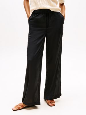 black wide leg cover up trousers for women tommy hilfiger