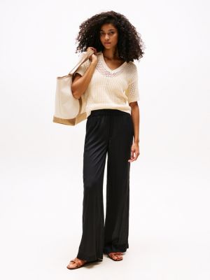 black wide leg cover up trousers for women tommy hilfiger