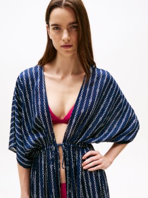 caftan imprimé à cordon de serrage à la taille bleu pour femmes tommy hilfiger