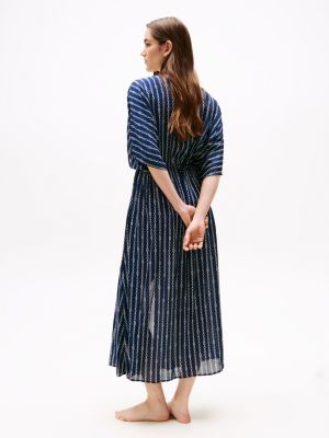 blue print drawstring waist kaftan for women tommy hilfiger