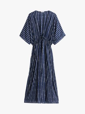 blue print drawstring waist kaftan for women tommy hilfiger