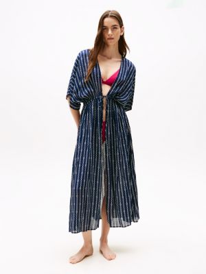 caftan imprimé à cordon de serrage à la taille blue pour femmes tommy hilfiger