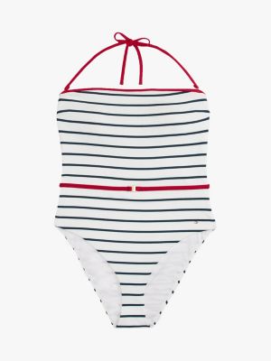 white the sofia capsule bandeau belted swimsuit for women tommy hilfiger