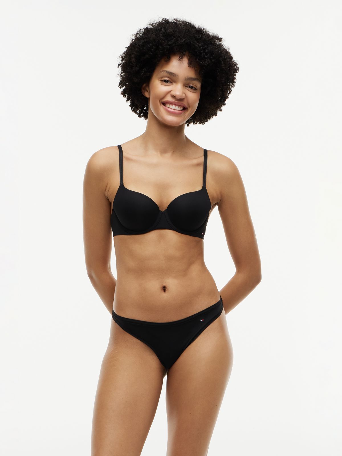 Essential Flag Embroidery Microfibre Thong — Black