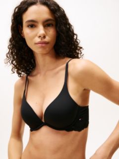 Lace Trim Push-Up Plunge Bra — Black 3