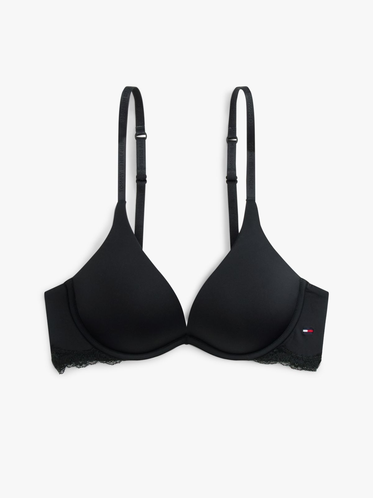 Lace Trim Push-Up Plunge Bra — Black