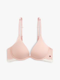 Lace Trim Push-Up Plunge Bra — Pink 6