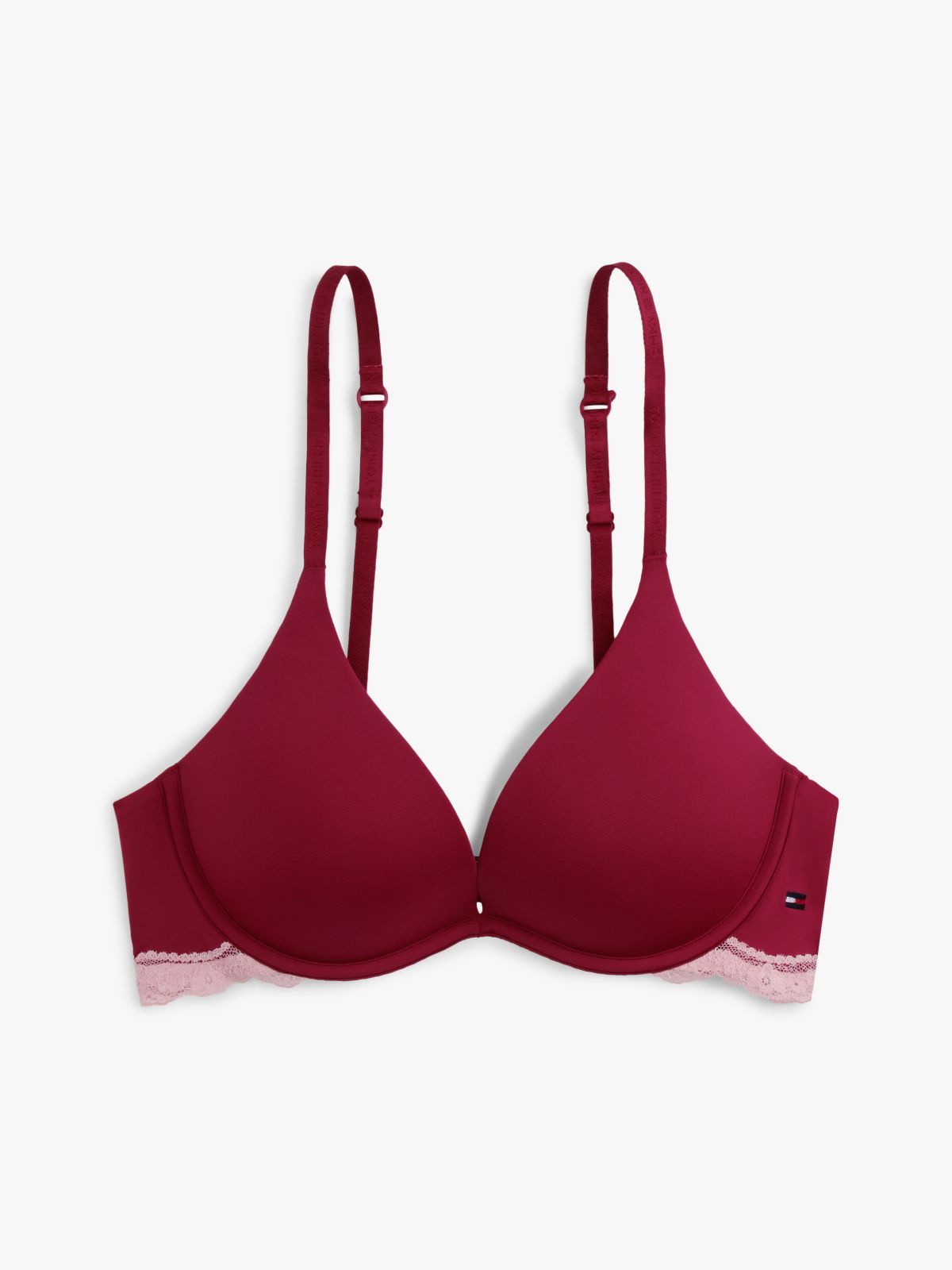 Lace Trim Push-Up Plunge Bra — Red
