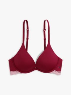 Lace Trim Push-Up Plunge Bra — Red 5