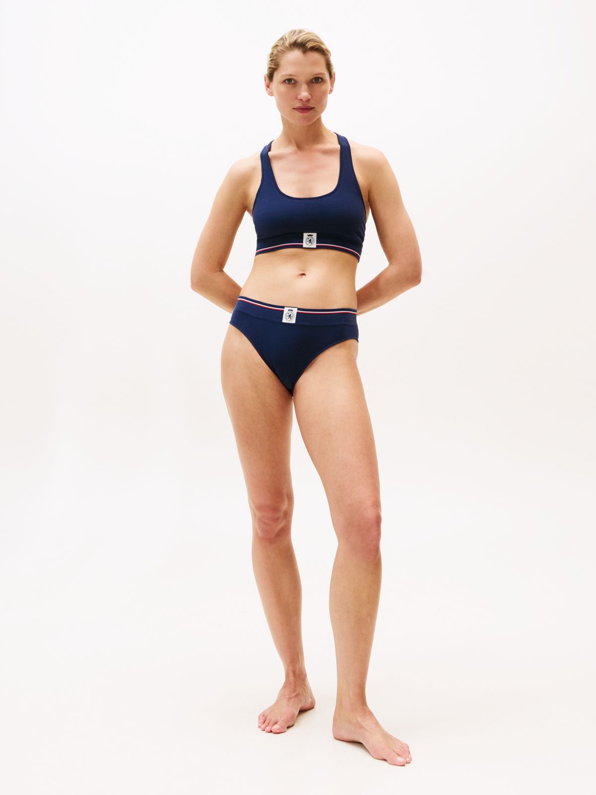 TH Crest Racerback Ribbed Bralette — Blue