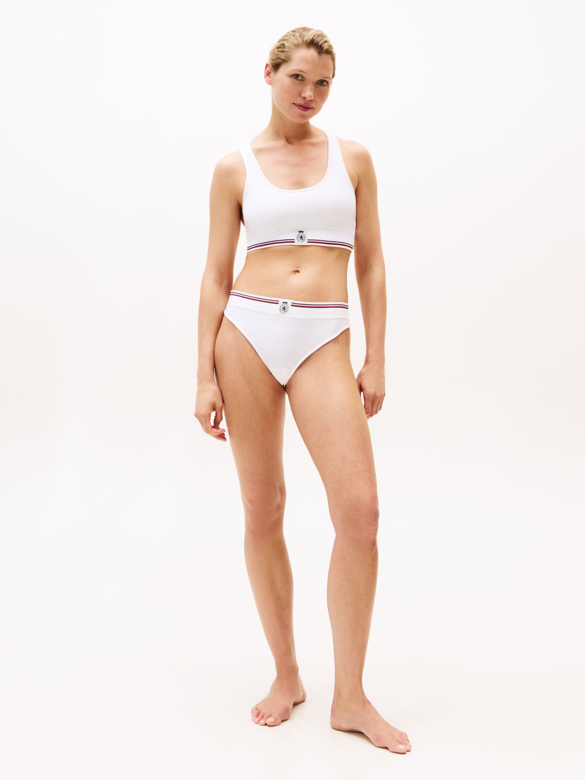 TH Crest Racerback Ribbed Bralette — White