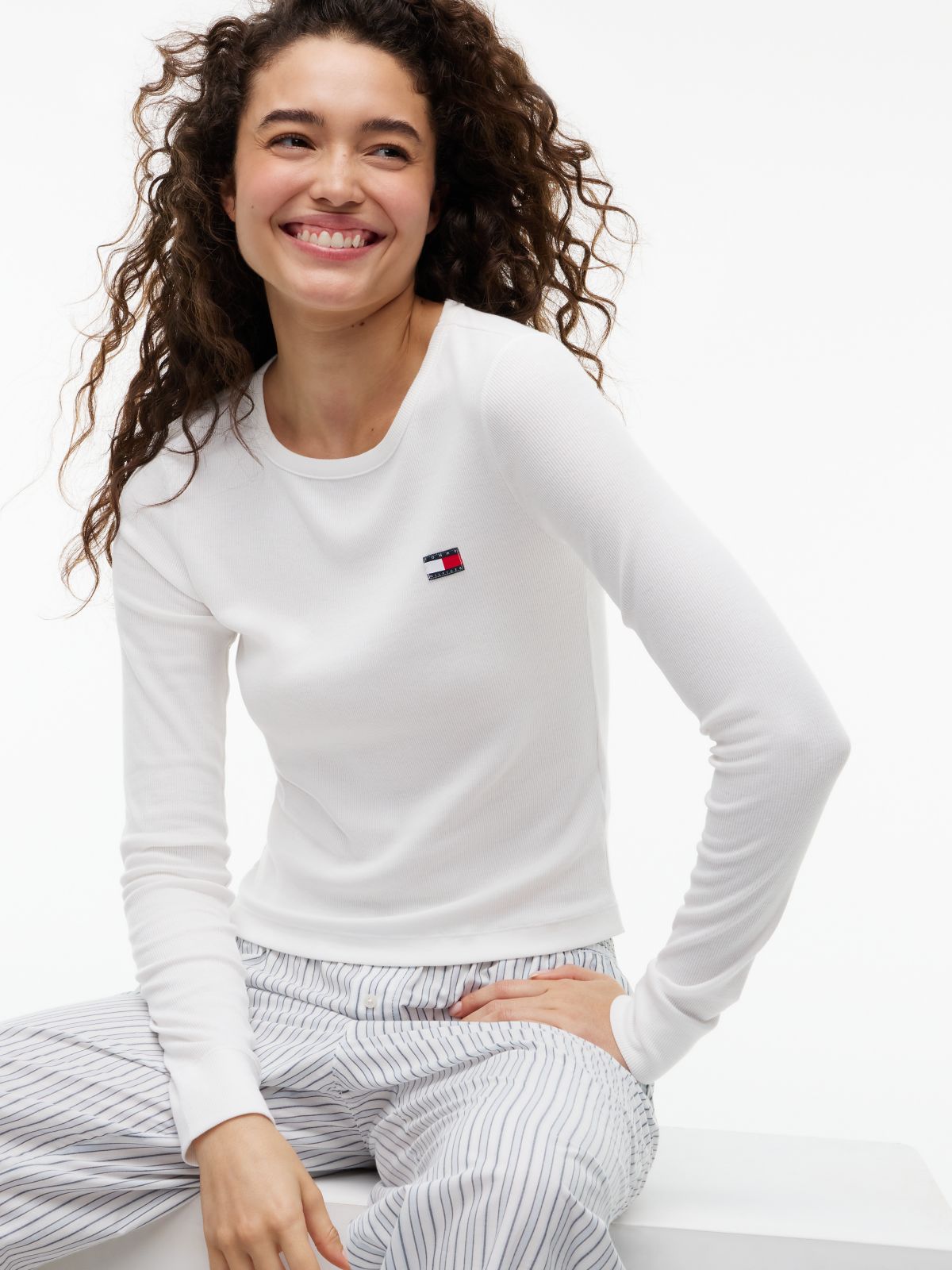 Heritage Ribbed Long Sleeve Lounge T-Shirt — White