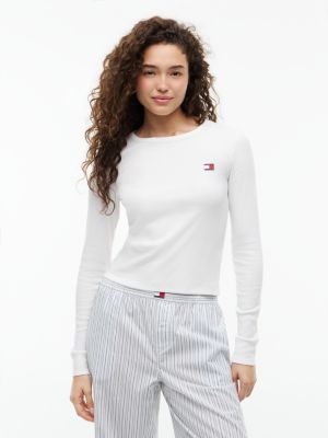 white heritage ribbed long sleeve lounge t-shirt for women tommy hilfiger