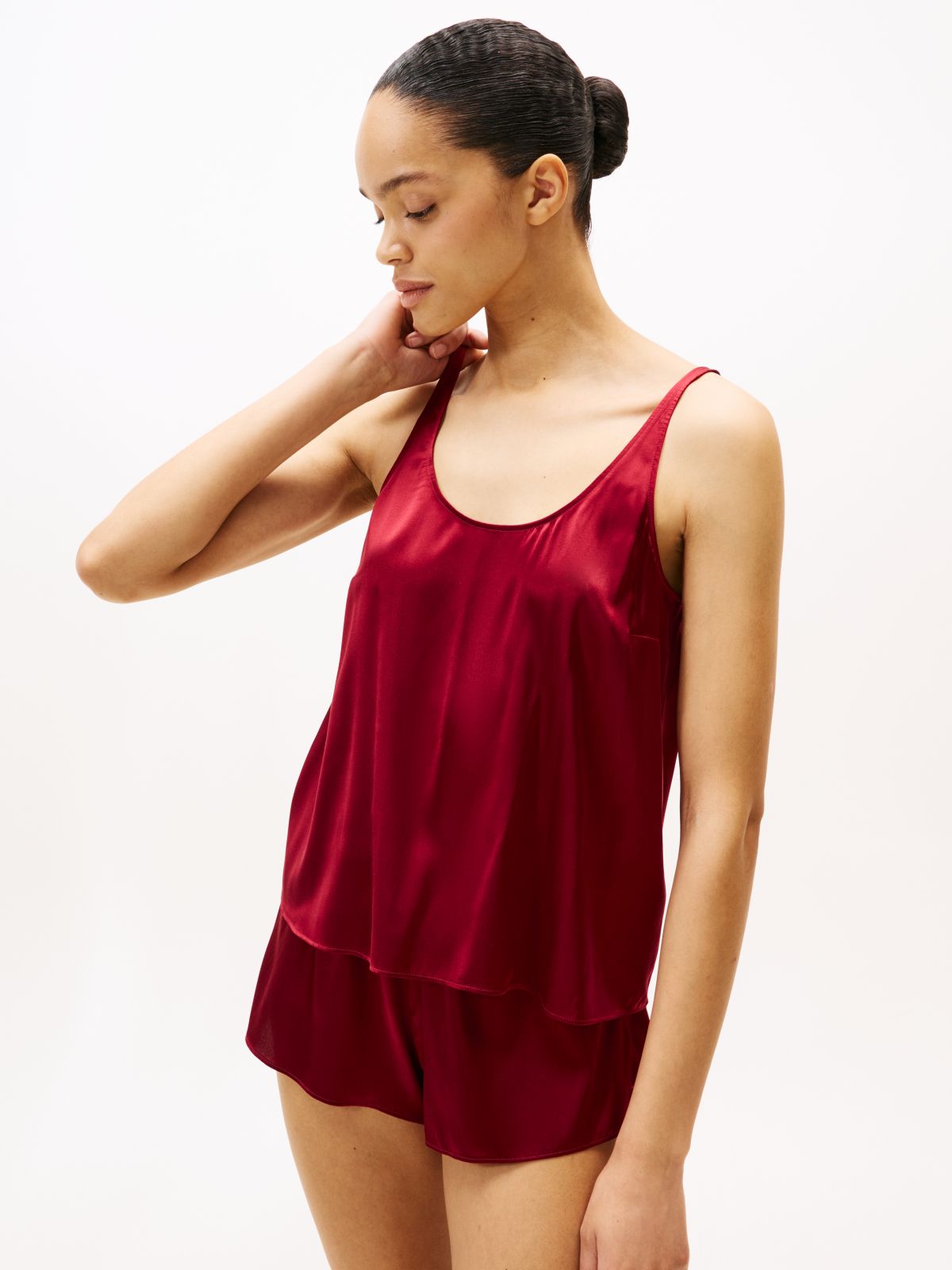 Silk Blend Cami Pyjama Set — Red