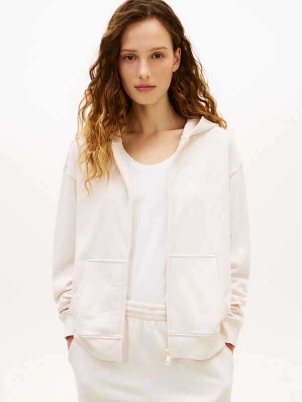 Essential Logo Zip-Thru Lounge Hoody — Beige