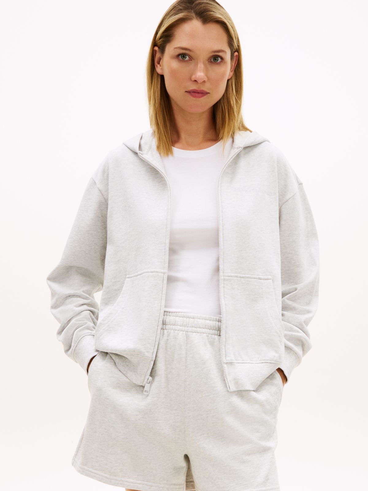 Essential Logo Zip-Thru Lounge Hoody — Grey