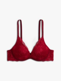 Metallic Lace Push-Up Plunge Bra — Red 5