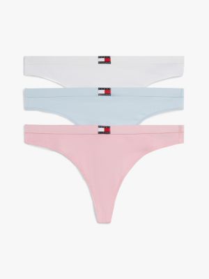 pink 3-pack heritage logo thongs for women tommy hilfiger