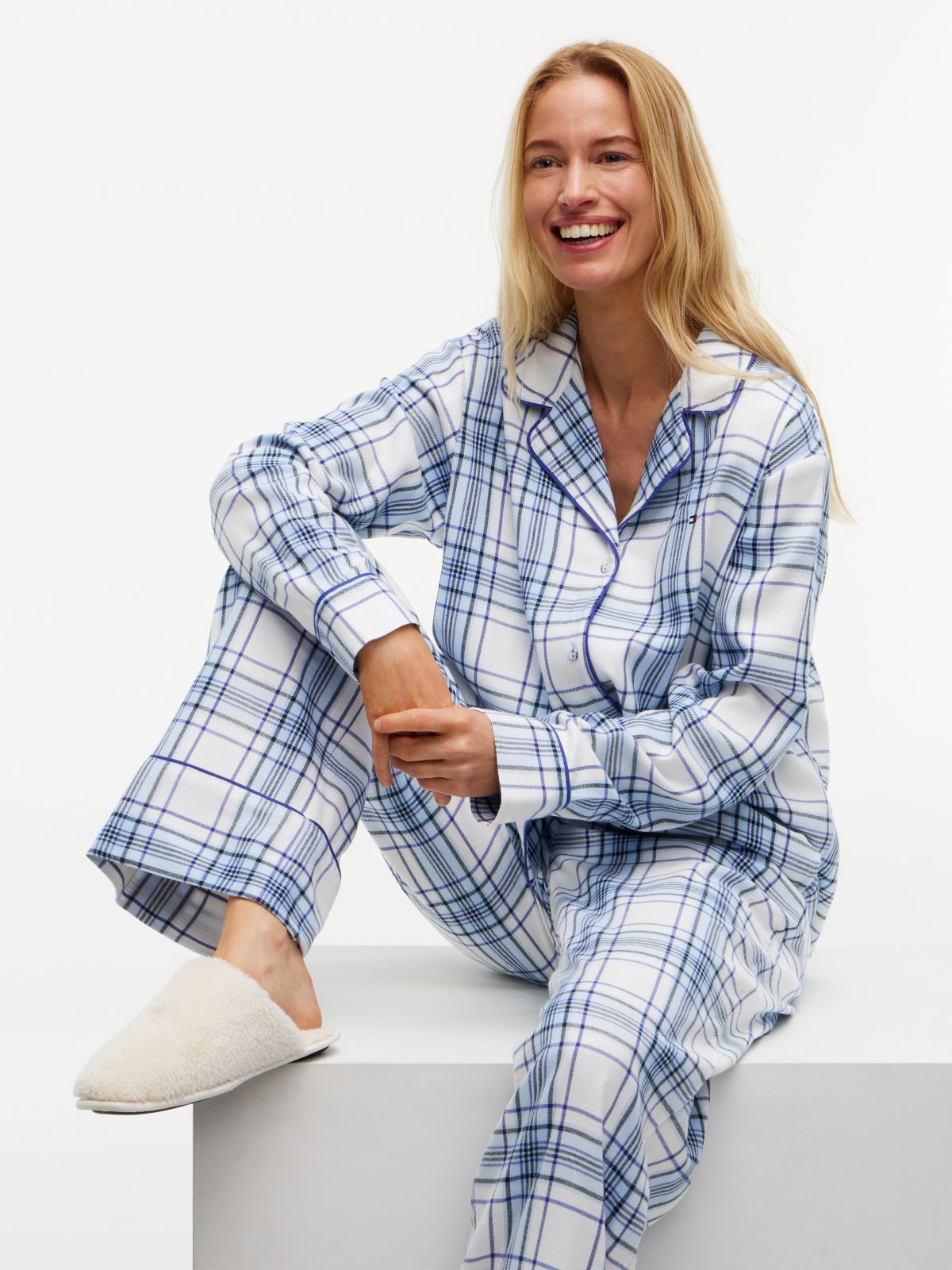 Essential Flannel Pyjamas And Slippers Gift Set — Blue