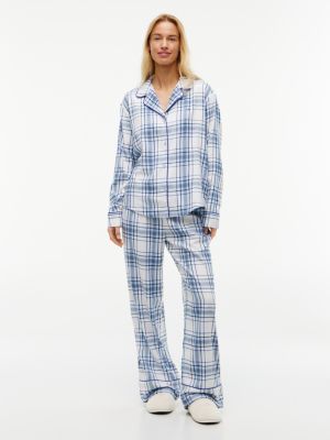 blue essential flannel pyjamas and slippers gift set for women tommy hilfiger