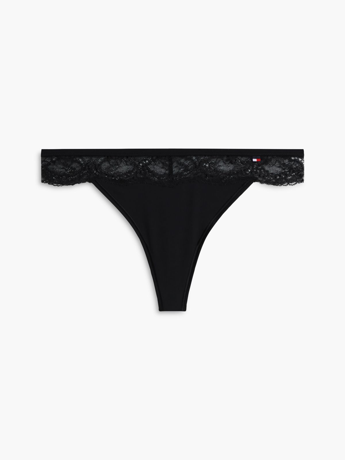 Lace Trim Microfibre Thong — Black
