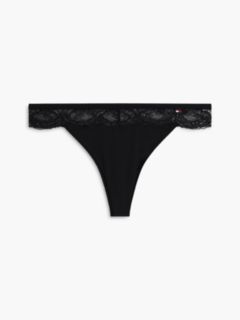 Lace Trim Microfibre Thong — Black 5